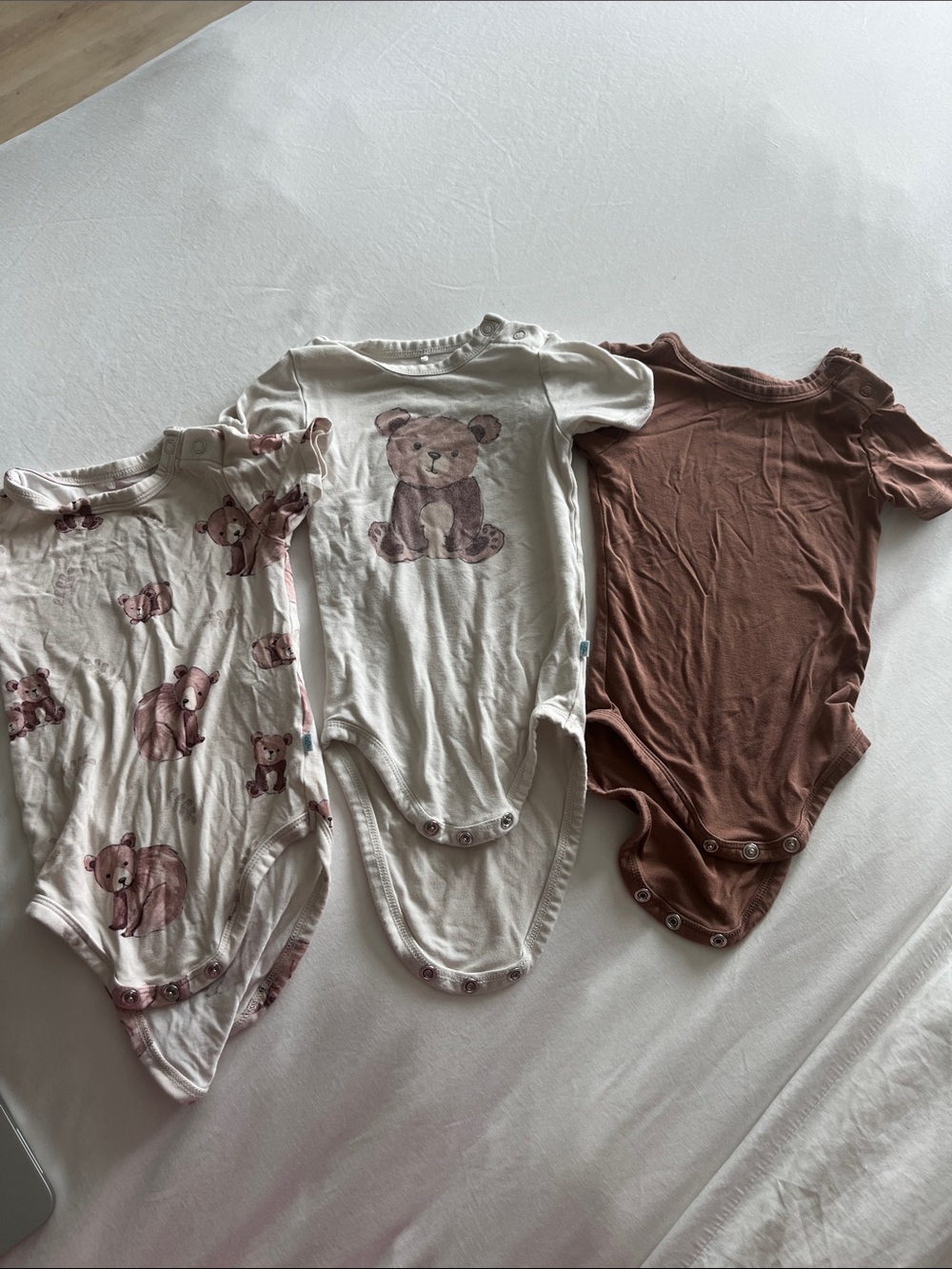 3-Pack Toddler Bear Print & Solid Short-Sleeve One-Pieces - Pink/Brown